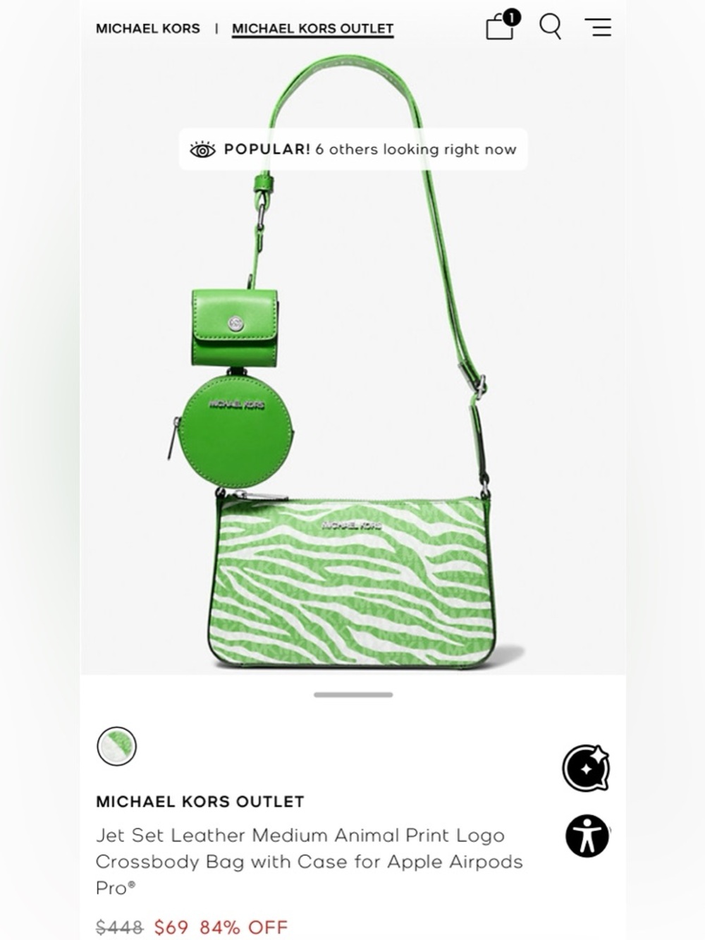Michael Kors Lime Green Zebra Print Crossbody with Matching Pouch Set